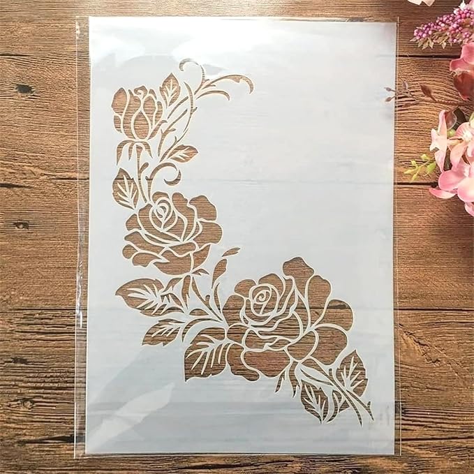 TIAMECH A4 Reusable Flower Stencil for Painting - Bouquet Rose Layering Template, DIY Wall Art, Wood Furniture, Scrapbook & Crafts (8.3x11.7inch)
