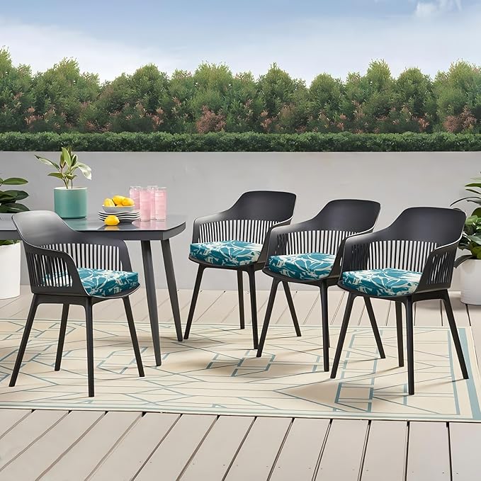 Outdoor Chair Cushions Set of 4, 18.5 x 16 Inch Patio Chair Cushions for Outdoor Furniture, Water Resistant, Non-Slip Ties(Daisy)
