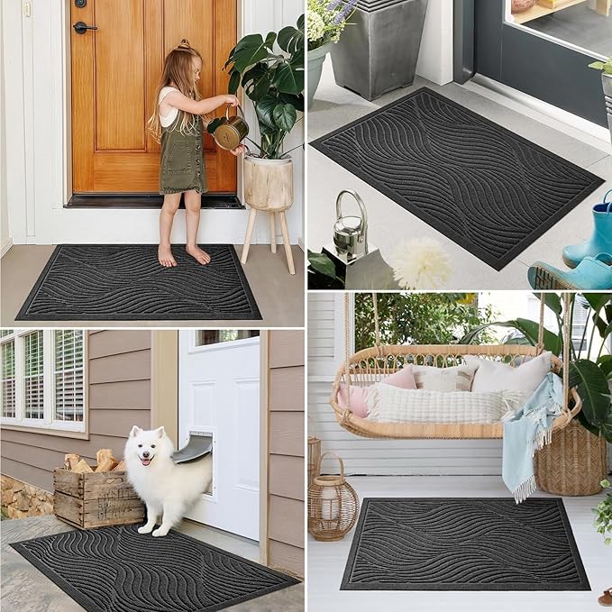 PLEASOR Front Door Mat Outside Entrance, Absorbent and Dirt Resistant Welcome Mat Indoor Outdoor, Non-Slip Backing Entry Mat, Fade Resistant, Easy Clean Low Profile Doormat for Entryway, 36x24, Grey