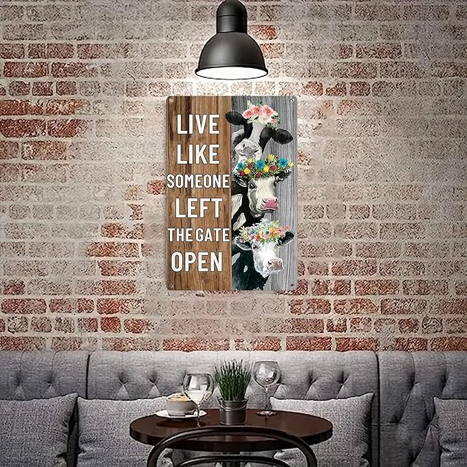 Funny Vintage Farm Decor Sign Cow Live Like Someone Left The Gate Open Tin Sign for Home Farm Fence Kitchen Bathroom Wall Decor 8x12 Inches