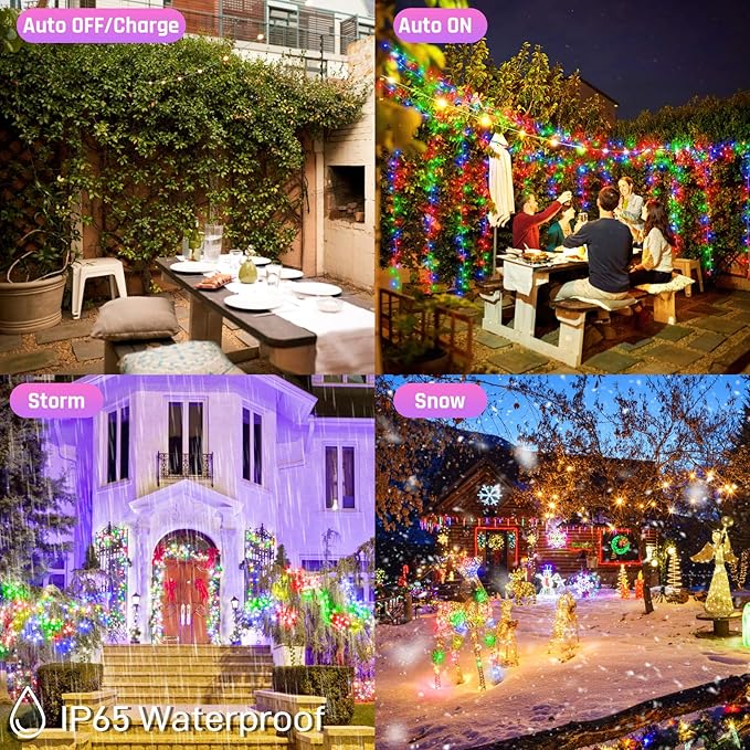 Solar Christmas String Lights Outdoor - 2 Pack Total 144ft 400 LED 8 Modes Outdoor Solar Lights, Waterproof Fairy Lights for Garden Patio Fence Holiday Party Balcony Christmas Decorations (Multicolor)