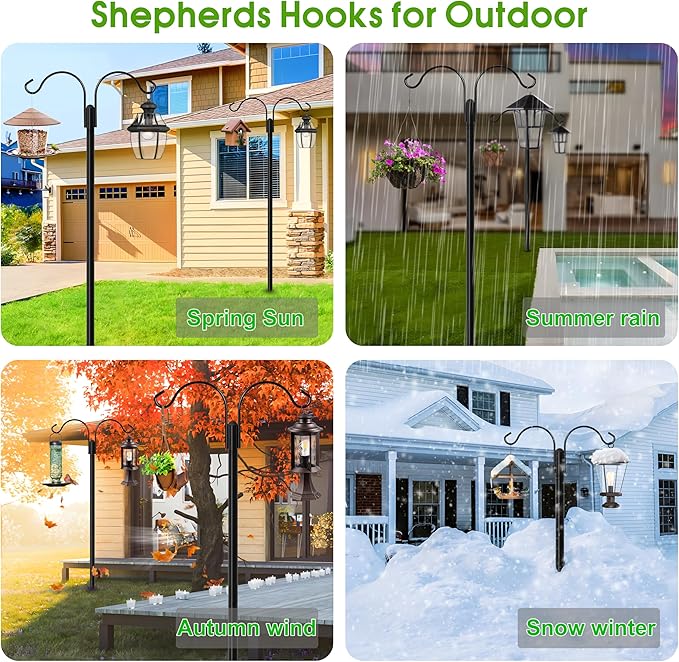 XDW-GIFTS Shepherds Hooks for Outdoor, 2-Pack 76 Inch Heavy Duty Bird Feeder Pole, Garden Pole for Hanging Plants, Lantern, Hummingbird Feeder, Hanging Plant Stand with 5 Base Prongs