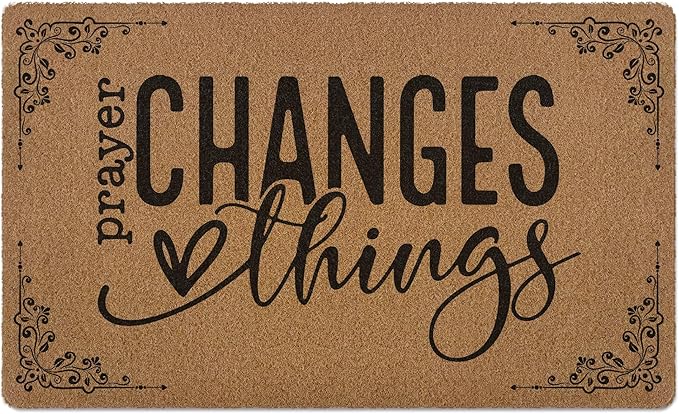Christian Door Mat Doormat, Bible Verse Welcome Front Door Mat Indoor Outdoor Entrance, Prayer Changes Things Faith Based Artificial Coir Doormats Rugs for Porch Entryway Home Decor 30x17in