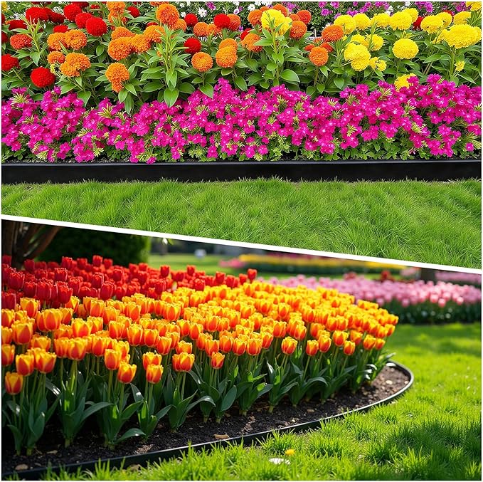 4in Tall,66ft Landscape Edging Kit with 100pcs Metal Spikes,Reinforced Rib Design,Not Digging Flexible Plastic Edge Border for Landscape, Lawn,Garden,Flower Beds,Yard,Paver,Playground, Fence,Pathway