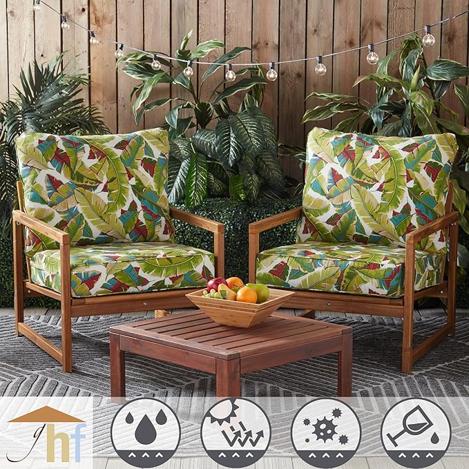 Greendale Home Fashions Outdoor Reversible 2-Piece Deep Seat Cushion Set, Tropical Multi