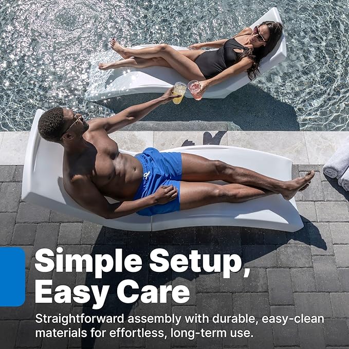 Step2 Vero Pool Lounger, Fade-Resistant, Waterproof Patio Furniture, Pool Lounge Chair for Sun Shelf, Use in Pools with Shelves Up to 9-Inches Deep or Outside Pool Deck, Weighted, White