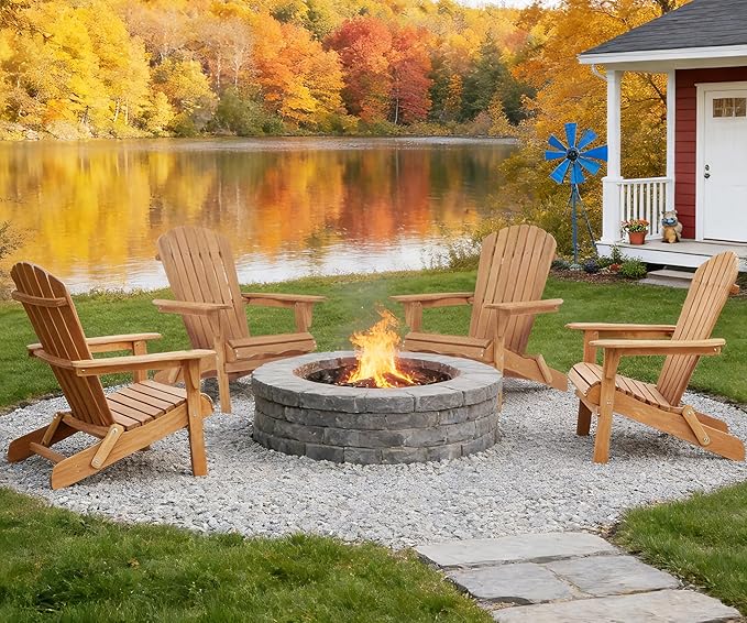 Outdoor Wooden Folding Adirondack Chair Set of 2 with Pre-Assembled BackRest, Wood Patio Chair for Garden Backyard Porch Pool Deck Firepit