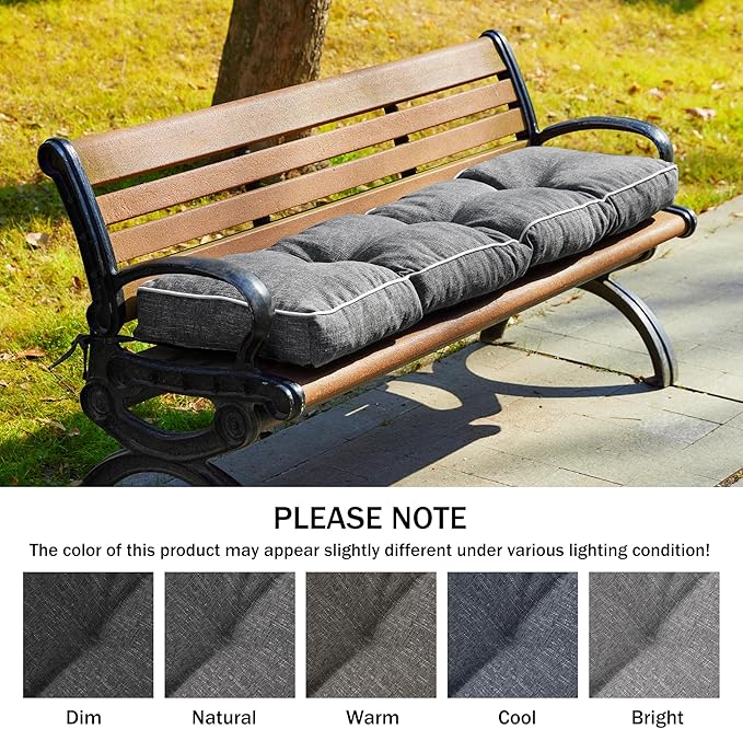 Bench Cushion, 42 x 16 Inch Patio Furniture Cushions with Durable Ties, Soft Memory Foam Bench Cushions for Indoor/Outdoor Furniture with Non-Slip Bottom, Kitchen&Dining, Dark Grey