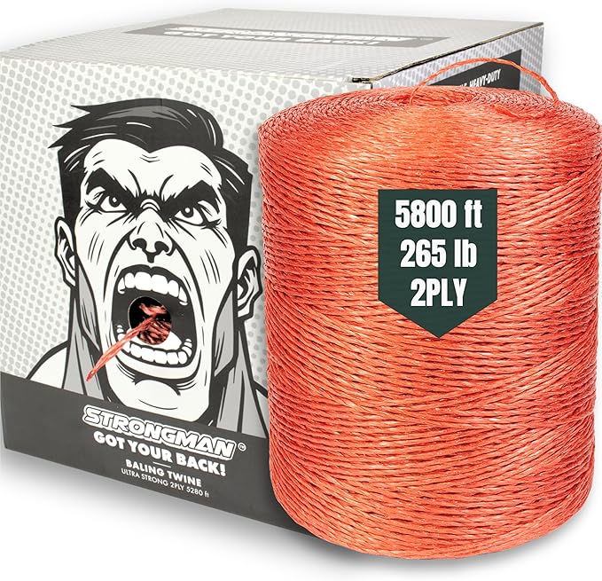 Strongman Baling Twine Roll – 2-Ply, 5800 Ft, 265 LB Strength Tying Twine Rope – Won’t Tangle or Snap When Tying, Bundling, or Baling – Ideal for Farming, Gardening & Heavy-Duty Jobs