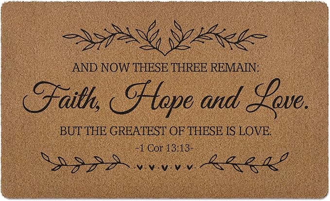 Faith Hope Love Christian Door Mat, Christian Doormat, Bible Verse Welcome Front Door Mat Indoor Outdoor Entrance, Rustic Artificial Coir Doormats Rugs for Porch Patio Entryway Decor 30x17in