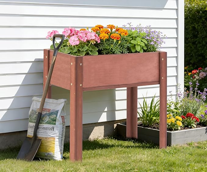 Raised Garden Bed with Legs (31x16x31''), Solid Wood Elevated Planter Box for Outdoor