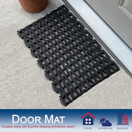 Durite Outdoor Door Mat, Recycled Tire-Link Welcome Rubber Patio or Entrance Front Door Mat, 17" x 25", Heavy Duty, Long Lasting, Durable, Sturdy, Easy to Clean, Herringbone Weave, Black