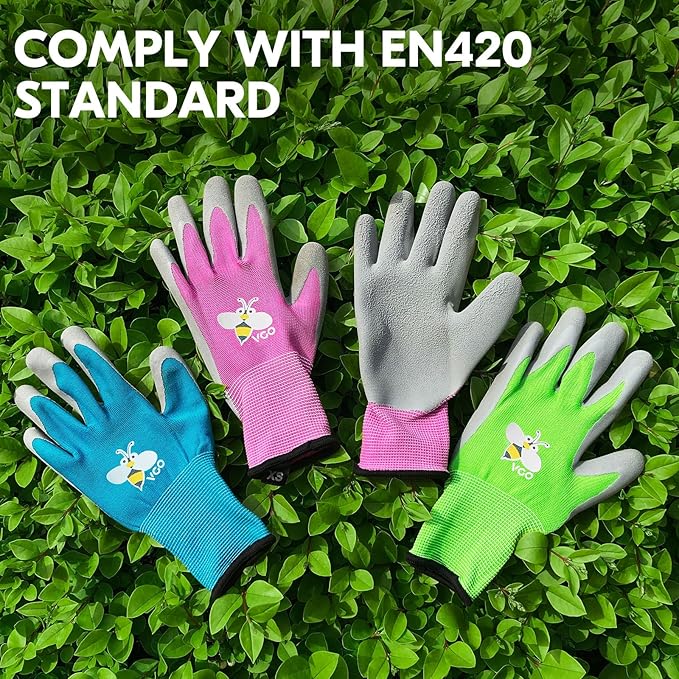 Vgo... 1-Pair Age 3-5 Kids Gardening Gloves, Children Yard Work Gloves, Soft Safety Rubber Gloves (XXXS, Green, KID-RB6013)