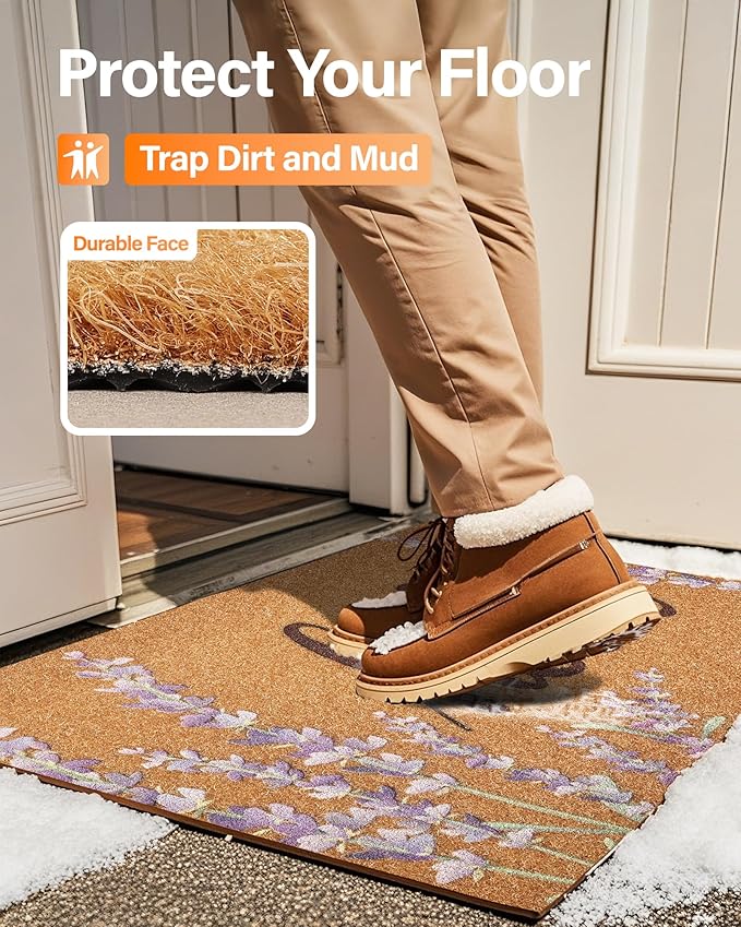 Door Mat Welcome Outdoor Mat: Artificial Coir Doormat for Outdoor Outside Indoor Entrance - Front Door Mat Non-Slip Backing Durable Fall Mat for Home Porch Entryway Floor (Hello Floral, 24"x 36")