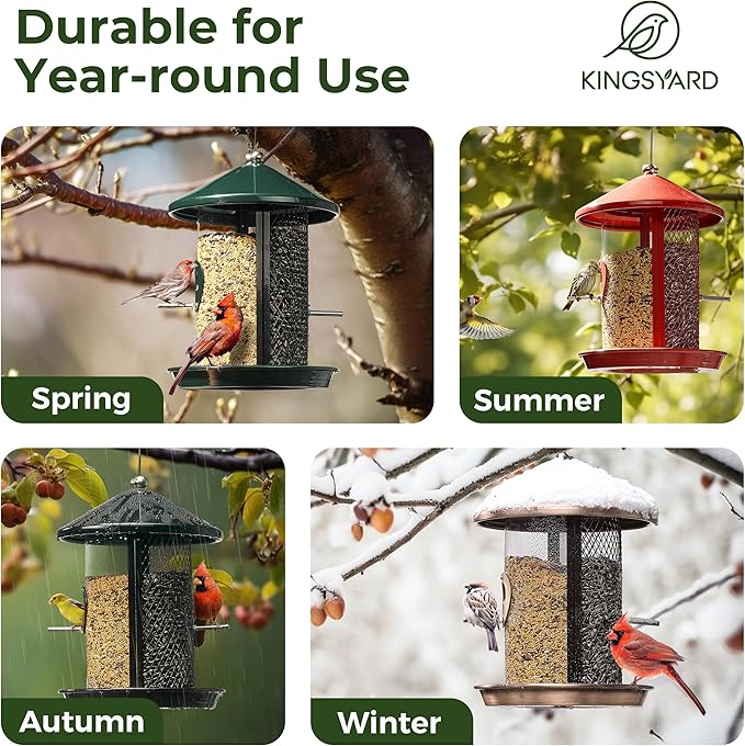 Kingsyard Metal Bird Feeder for Outdoor Hanging - Chew Proof Bird Finch Cardinal Feeder with Dual Chamber of 4 lbs Capacity for Bluebird, Antique Copper