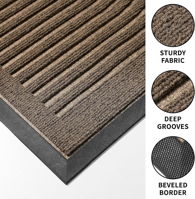 RORA Front Door Mat, Heavy Duty Doormat Outdoor Entrance, Non Slip Welcome Mat, Natural Rubber Indoor Door Mats for Entryway, Patio, Garage, Porch, 24"x36", Brown