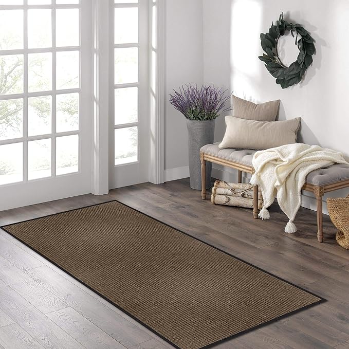LuxUrux Striped Brown Door Mat - Heavy-Duty, Indoor/Outdoor, Waterproof, Low-Profile (4x8 Feet) - Durable Solution for High Traffic Areas