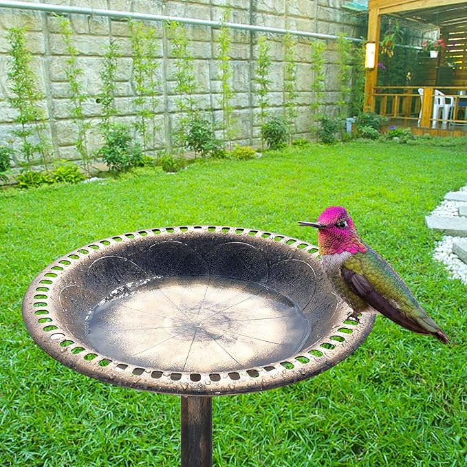 VINGLI Pedestal Bird Bath 28 Inch Antique Copper Resin Birdbaths Weather Resistant Floral Accents and Vintage Finish Garden Decor for Outdoor Lightweight Courtyard…