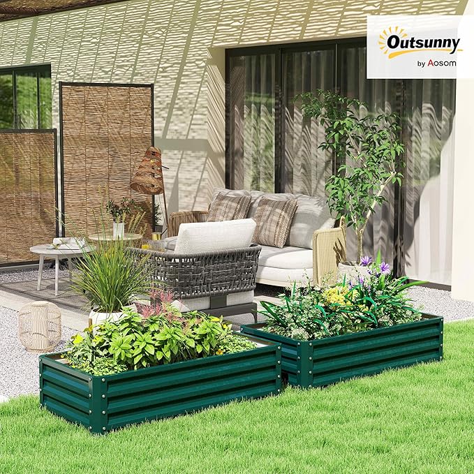 Outsunny Galvanized Raised Garden Bed, 4' x 2' x 1' Metal Planter Box, for Growing Vegetables, Flowers, Herbs, Succulents, Green