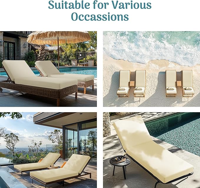 Codi Chaise Lounge Cushions Outdoor, Pool Lounges Chair Cushion Set, Waterproof for Patio Furniture, 80 x 26 x 3.5 Inch 1PK Beige