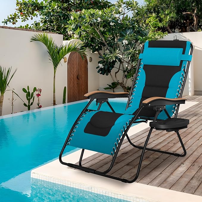 Sophia & William Oversized XXL Zero Gravity Chair, Padded Recliner Outdoor Gravity Chair with Free Cup Holder, Supports 400 LBS (Aqua)