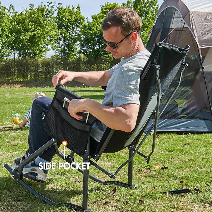 PORTAL Oversized Folding Rocking Camping Chair Portable Outdoor Rocker with High Back Hard Armrests Carry Bag, Supports 400 lbs