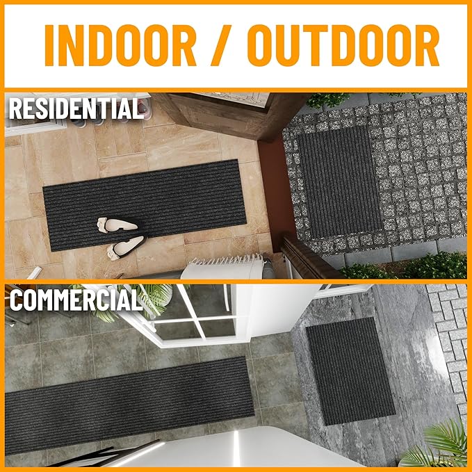Ottomanson Front Door Mat – Non Slip Scraper Mud Mat for High Traffic Entryways, RV & Patio – Dirt Trapping and Durable for Indoor & Outdoor Use – 2' x 2' – Black