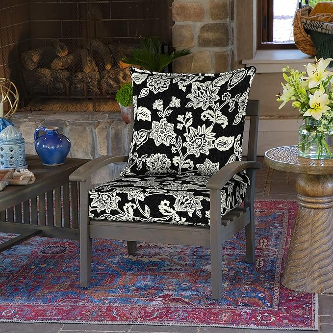 Arden Outdoor Foam Deep Seat Cushion Set, 22 in x 24 in, Weather-Proof, Rain-Proof, Fade Resistant Patio Cushion, Bottom and Back Cushion for Chair, Sofa, and Couch Ashland Black Jacobean