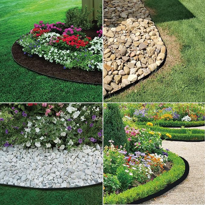 Landscape Edging 33FT, 4IN Tall Garden Edging Border with 50pcs Spikes, Plastic Lawn Edging Kit, Tool-Free Flexible Borders Edging for Garden Flower Beds Tree Surrounds Yard Pathway, Black