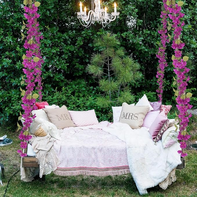 IPOPU Purple Bougainvillela Artificial Flowers Garland 5.9FT Faux Bougainvillea Hanging Flowers Artificial Vine Flowers for Table Runner Wedding Arch Centerpieces Porches Garden Decor (Purple)