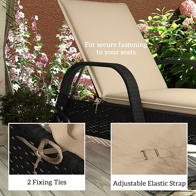 Outsunny Outdoor Lounge Chair Cushion Set of 2, UPF50+ 200gsm Fabric and 25D High-Density Foam, Foldable Patio Chaise Lounge Cushion Set, Fade Resistant for Lawn Pool, 76" x 23", Beige