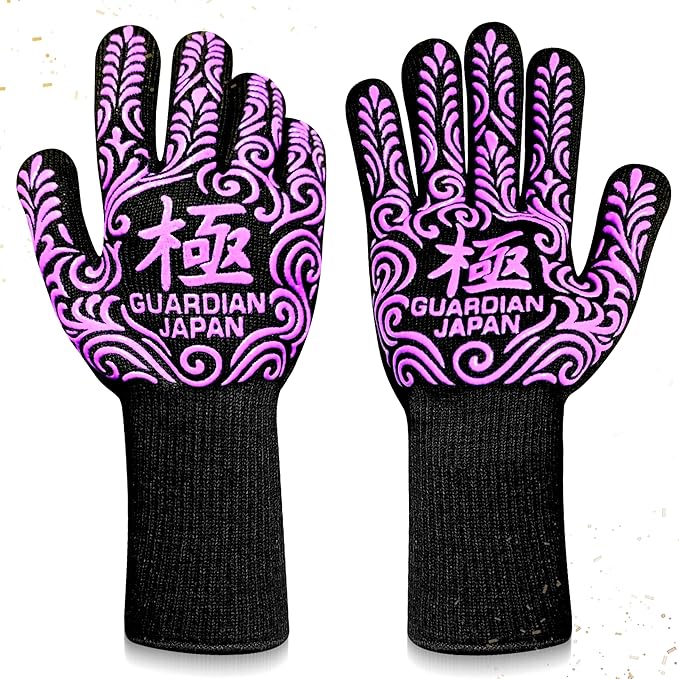 Premium Heat Resistant BBQ Gloves – Fireproof 1472°F Aramid Grill Mitts for Barbecue, Smoker, Campfire, Fire Pit, Oven, Japanese Supervised Design (極-KIWAMI-Purple, L)