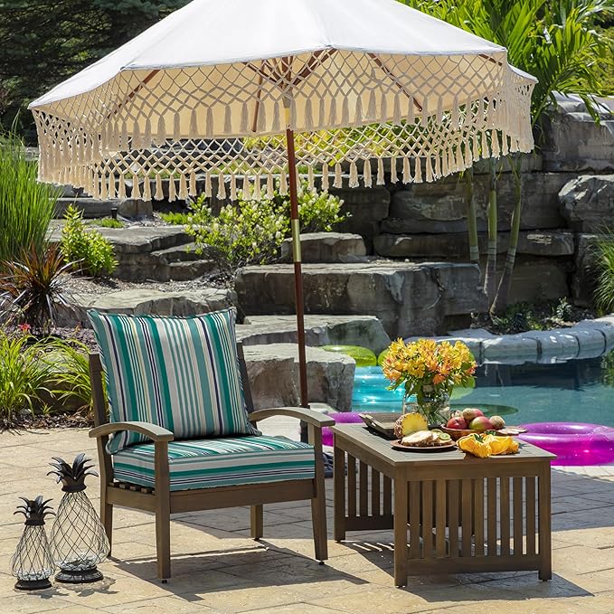 Arden Outdoor Foam Deep Seat Cushion Set, 24 in x 24 in, Weather-Proof, Rain-Proof, Fade Resistant Patio Cushion, Bottom and Back Cushion for Chair, Sofa, and Couch Teal Cobalt Stripe