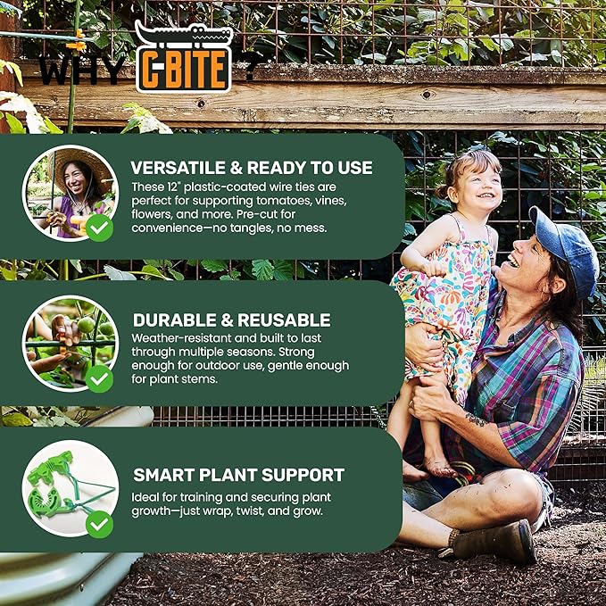 12-Inch Plant Ties | Heavy Duty Flexible Twist Ties for Gardening | Secure Tomatoes, Vines, and Branches | Durable and Reusable Gardening Ties (50 Pack - Green)