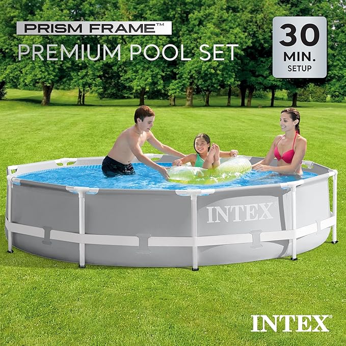INTEX 26701EH Prism Frame Above Ground Swimming Pool Set: 10ft x 30in – Includes 330 GPH Filter Pump – Removable Pool Ladder