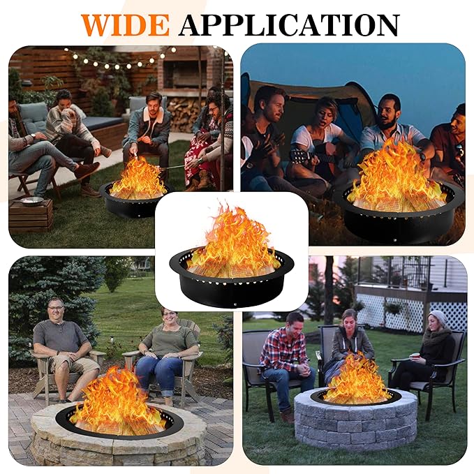 FEBTECH - Smokeless Fire Pit Insert - Steel 45" Round Foldable Fire Pit Ring with Air Vents and Coller Support - DIY Fire Ring in or Above Ground for Patio Outdoor Garden Bonfire Camping Accessories