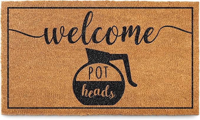 MAINEVENT Pot Head Door Mat Outdoor 30x17 Inch, Coffee Drinker Gift Men for Covered Outdoor Area, Funny Pot Head Gift, Funny Welcome Mat, Coffee Themed Decor for Front Door