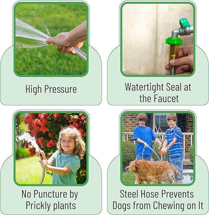 UNCO 3 Feet Heavy Duty Stainless Steel Short Garden Hose, Metal, Water Hose, Non Kink, Durable, Flexible, Lightweight