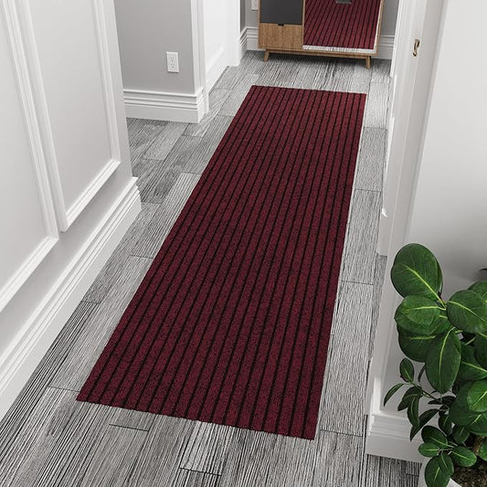Ottomanson Front Door Mat – Non Slip Scraper Mud Mat for High Traffic Entryways, RV & Patio – Dirt Trapping and Durable for Indoor & Outdoor Use – 2'7" x 5' – Red