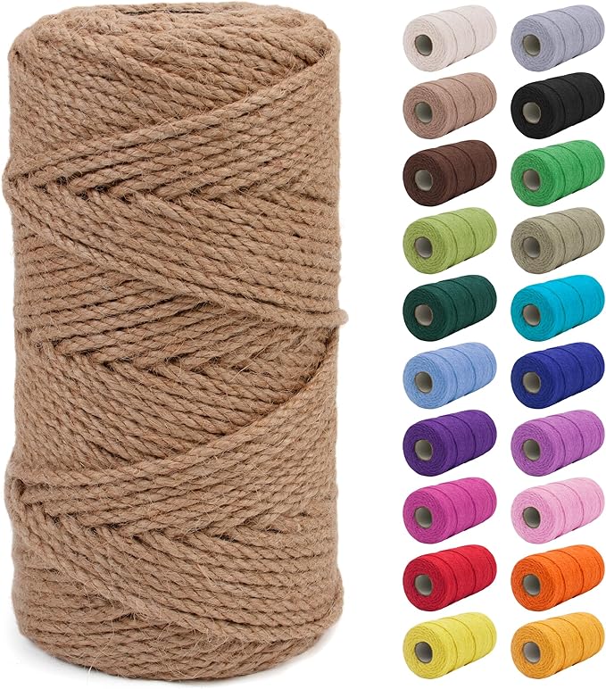 JeogYong 4mm Jute Twine String 328 Feet Natural Thick Garden Hemp Twine for Crafts, Outdoor, Gardening, Gift Wrapping, Plants, Packing Materials (Brown)