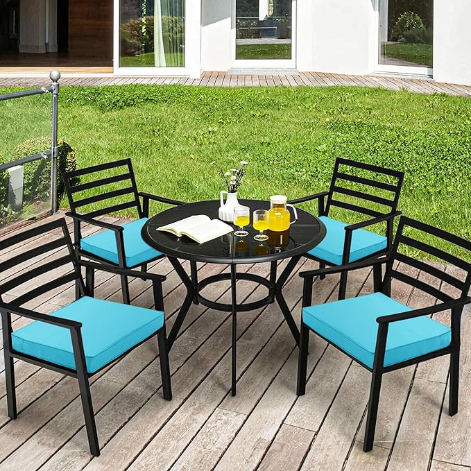 4 Pack Outdoor Chair Cushions 19 x 19 Inch Waterproof Patio Chair Cushions with Tie 5 Year Color Fastness Thick Outdoor Seat Cushion for Garden Lawn Patio Furniture Teal