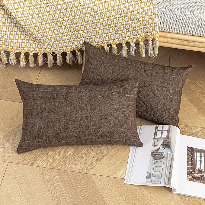 Kevin Textile Outdoor Waterproof Lumbar Pillow Covers 14x24 Inch Pack of 2 Checkered Decorative Rectangle Cushion Throw Pillowcases Shell for Patio Tent Garden Couch Bed Sofa Brown