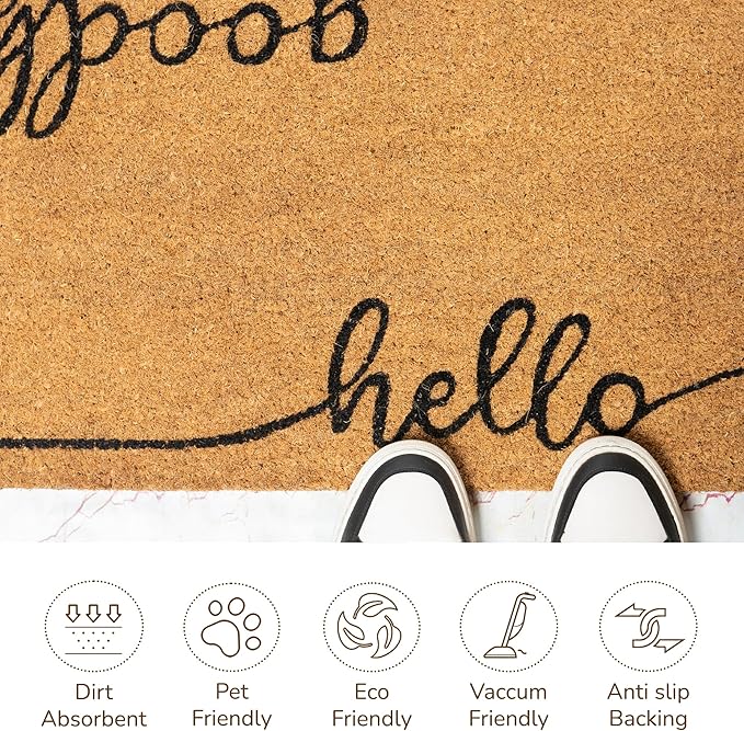 Welcome Doormats, Natural Coco Coir Mats with Non-Slip PVC Backing, Indoor Outdoor Mats for Home & Office, Door Mat, Floor Mats for Door Decor, Beige & Black, 30"x17"