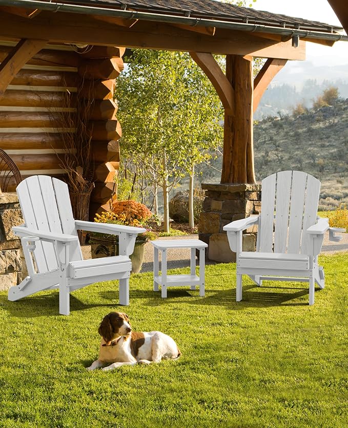 SERWALL Folding Adirondack Chair Set of 8, Reclining Adirondack Chair with 3 Recline Positions, All Weather HDPE Outdoor Adirondack, White