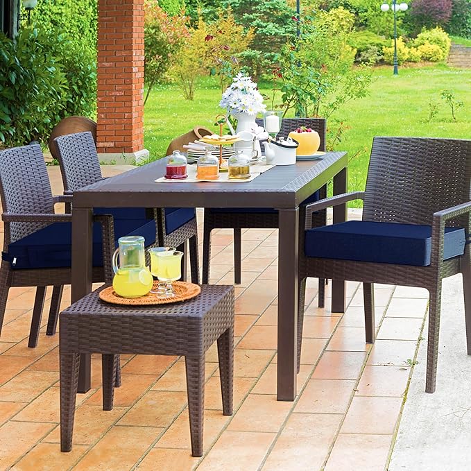 YENING 23x23 Memory Foam Outdoor Chair Cushions Waterproof 4 Inch Extra Thick Patio Seat Pads for Furniture Navy Blue Set of 2