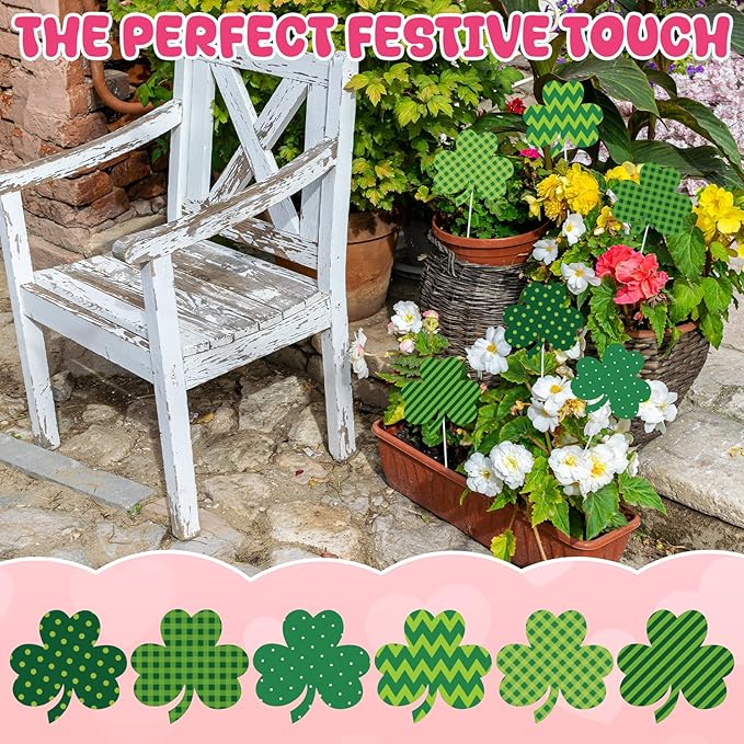 Amyhill 18 Pcs St. Patrick's Day Outdoor Decorations Easter Garden Stakes Outdoor Shamrock Bunny Garden Stakes, Metal St. Patrick's Day Easter Decor, Heart Metal Stake for Patio Lawn Yard Planter Pot