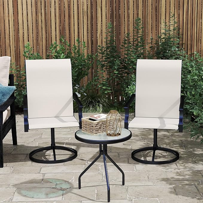 Outsunny Outdoor Patio Swivel Chairs Set of 2, High Back Patio Dining Chairs with All-Weather Mesh Fabric and Metal Frame for Backyard, Lawn, Porch or Garden, Cream