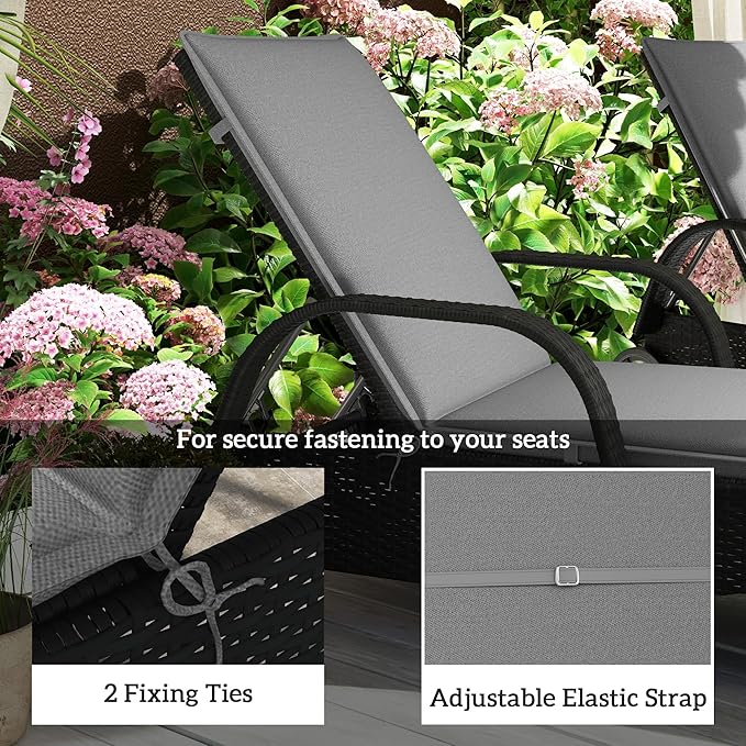 Outsunny Outdoor Lounge Chair Cushion Set of 2, UPF50+ 200gsm Fabric and 25D High-Density Foam, Foldable Patio Chaise Lounge Cushion Set, Fade Resistant for Lawn Pool, 76" x 23", Gray