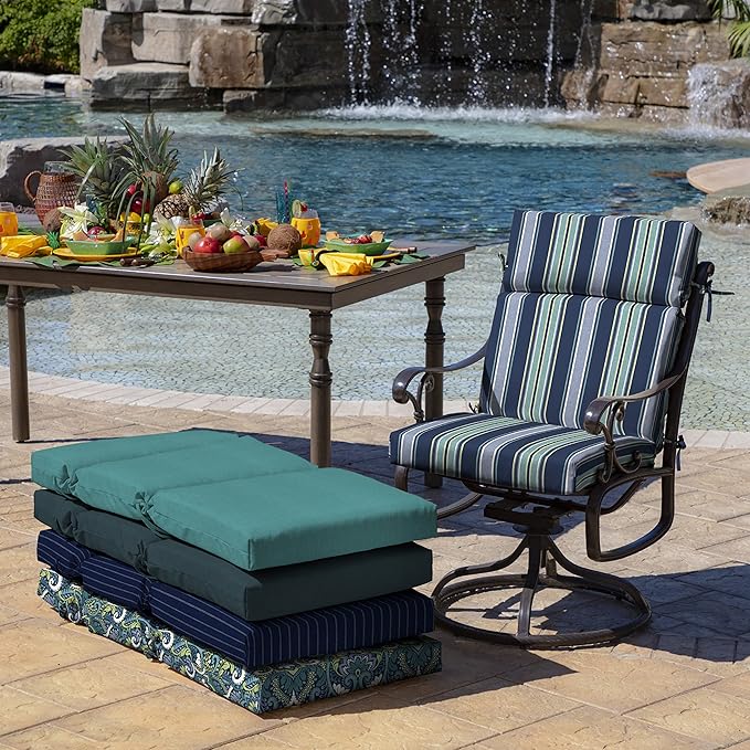 ARDEN Outdoor Chair Cushion, 21 x 20, Rain-Proof, Fade Resistant Sapphire Aurora Blue Stripe