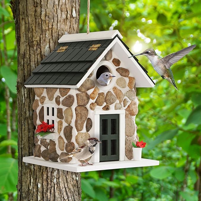 MIXUMON Bird Houses for Outside, Outdoor Bird House for Bird Families Bluebird Sparrow Finch Cardinals Hanging Birdhouse for Garden.